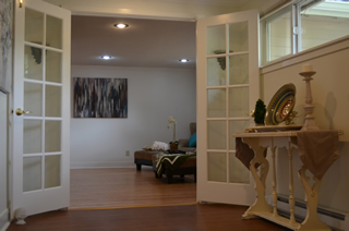 French doors into living room.