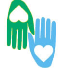 Caring hands icon with heart in the middle.